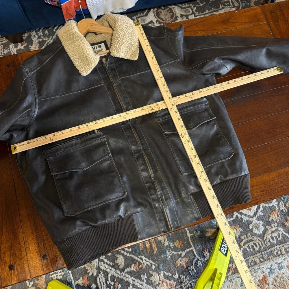 Levi's Bomber Jacket Men's XXL Brown Faux Leather Sherpa Collar Aviator Flight